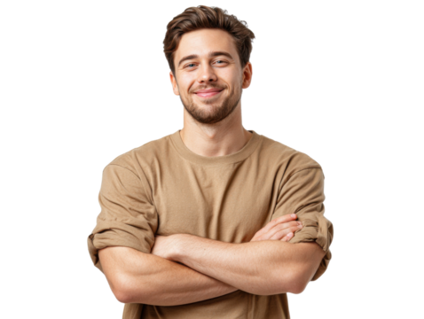 Portrait of Confident and Friendly Man: A close-up studio portrait of a charming man, radiating warmth and assurance with a gentle smile.