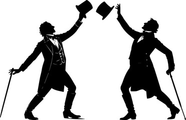 Elegant Gentlemen Silhouettes Toasting with Top Hats and Canes