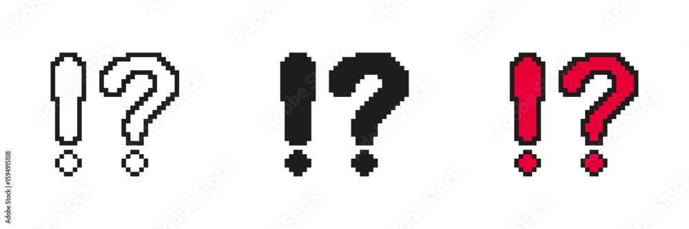 Fototapete pixel art exclamation and question mark icon set. pixelated design of exclamation and question mark.
