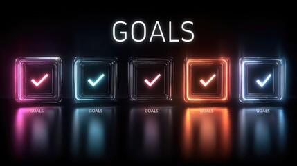 Corporate success path marked by digital to-do list icons, with goals glowing in sequence as achievements build.