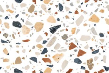 Colorful terrazzo texture. Seamless pattern with natural stone, marble, and concrete chips on a white background.