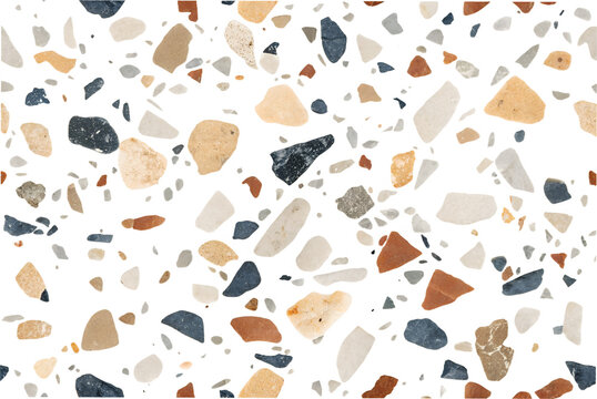 Colorful terrazzo texture. Seamless pattern with natural stone, marble, and concrete chips on a white background.