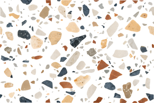 Colorful terrazzo texture. Seamless pattern with natural stone, marble, and concrete chips on a white background.