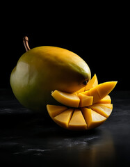 Golden Mango and Slices on Dark