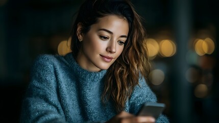 Woman checking her credit score on a smartphone