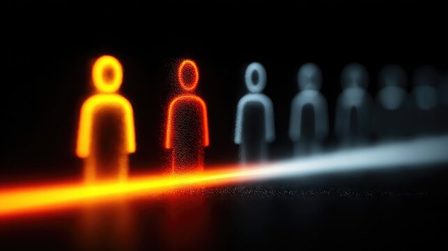 Customer profile icons placed along glowing index line, visualizing degree of buyer clarity.