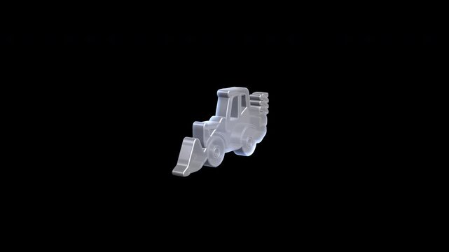 Backhoe loader assembling itself on black background