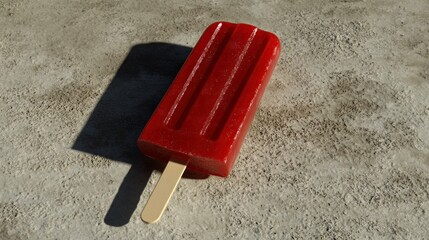 Vibrant Red Popsicle on Textured Concrete, Summer Refreshment, Shadow Play.