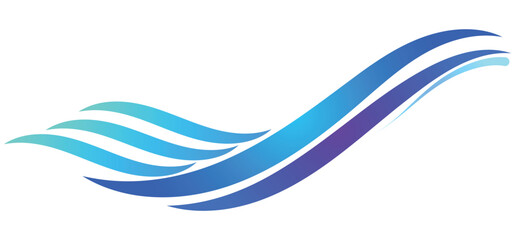 This image features flowing, stylized blue waves against a white background.	