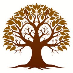 Obraz premium Stylized brown tree with leaves isolated on white background