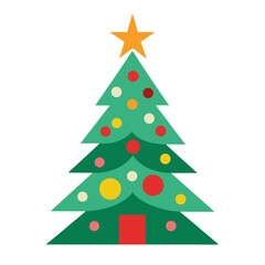 Fototapeta premium Stylized christmas tree with ornaments and star isolated on white background