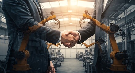 Fototapeta premium 未来産業 輝く連携 ロボットと握手