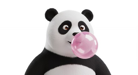 Cartoon panda blowing bubble gum