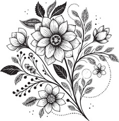 Elegant Floral Ornament Silhouette Vector – Decorative Vintage Flower Design for Crafts & Decor