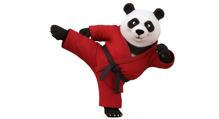 Cartoon panda doing karate kick