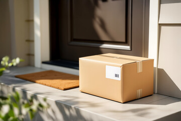 Fototapeta premium Contactless Delivery of a Package on a Modern Doorstep. AI generated