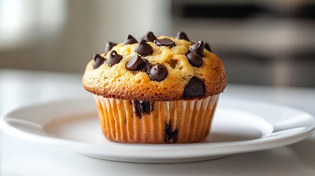Freshly Baked Chocolate Chip Muffin on a White Plate