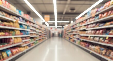 明るい店内 通路 商品棚 鮮やか 並んだ