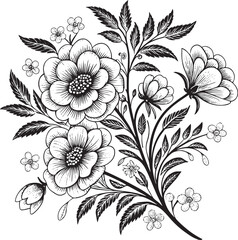 Elegant Floral Ornament Silhouette Vector – Decorative Vintage Flower Design for Crafts & Decor