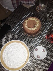 homemade cakes with chocolate and pie