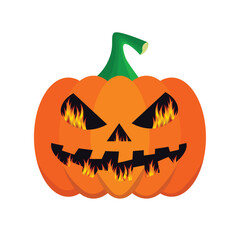 Jack-o'-lantern image with an orange pumpkin and a green stem.