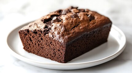 Rich Chocolate Loaf Cake on a White Plate