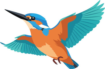Fototapeta premium Illustration of a kingfisher bird with orange chest and blue wings in flight on white background