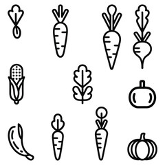 Cute Line Art Vegetables Icon Pack for Educational Materials and Kids Food Projects