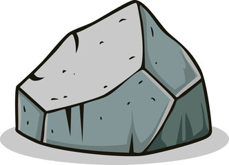 Cartoon illustration of a gray, angular rock with shadow details.
