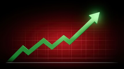 Green Arrow Rising on Graph Background with Red Color Palette