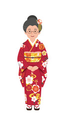 Fototapeta premium Elderly Asian woman wearing red kimono with floral patterns for Tanabata 