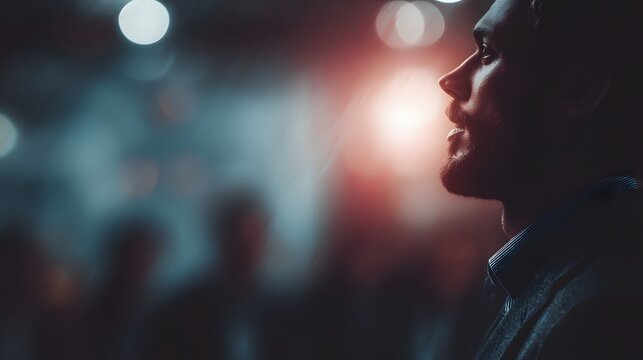 Man pitching startup idea to investors in an accelerator setting