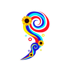 Obraz premium Colorful swirl with sunflowers in vibrant design 