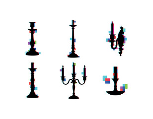 Fototapeta premium Retro candlestick holders with neon glitch effect