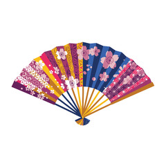 Colorful Japanese folding fan with floral patterns representing Tanabata  