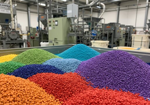 虹色プラスチック粒 工場 鮮やか色彩