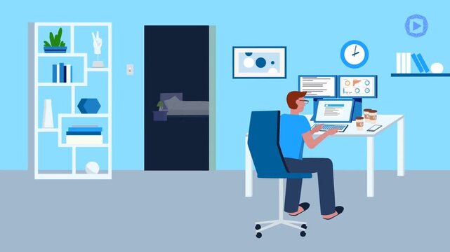 Boy playing video games on laptop at night surrounded by gaming equipment, drinks, and posters