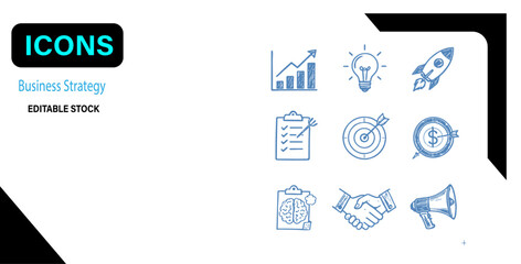 "Business Strategy & Success Line Icons – Hand-Drawn Style"