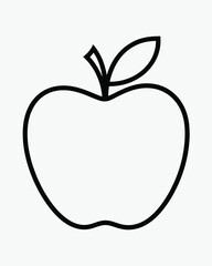 Simple outline drawing of a fresh apple with a stem and leaf