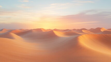 Fototapeta premium Desert Dunes at Sunrise; Vast landscape; Golden hour; Photo for nature background; Wallpaper; Stock photo
