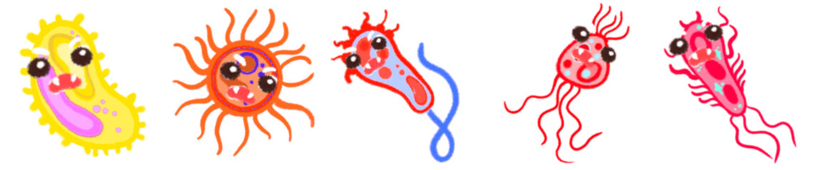 Adorable Angry Red Virus and Bacteria Cartoon Characters Set for Science, Health, and Educational Use