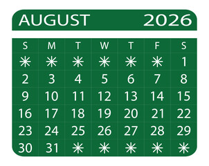 Minimalist August 2026 Calendar. EPS 10