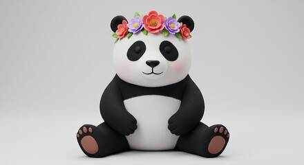 Naklejka premium Cartoon panda wearing floral crown