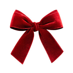 Red velvet bow on black background elegant gift wrap decoration, isolated on transparent background, perfect cutout, PNG