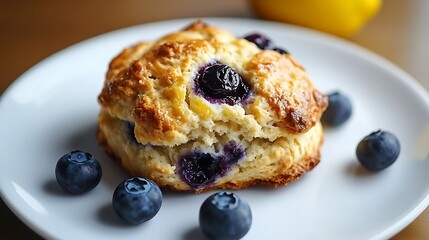 Fresh Blueberry Scone on a White Plate with Fresh Berries
