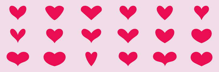 Red Heart Shapes Icons Set. Love And Romance Symbol Collection. Isolated Vector Illustration