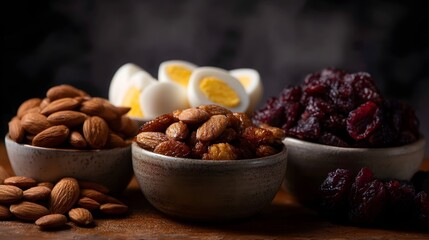 Assortment of Healthy Snacks on Dark Background