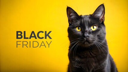 Black cat with yellow eyes and Black Friday text feline