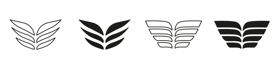 Abstract Wing Emblem Icon Set, Modern Bird Symbol Collection. Isolated Vector Illustration