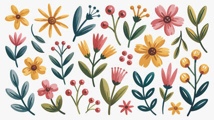 Vector Minimalist Floral SVG Illustration with Colorful Botanical Elements in Flat Design Style